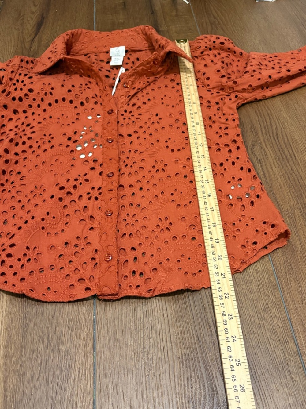 Joie Eyelet Lace Button Front Blouse Rust Orange Cotton Boho XS NWT - Picture 6 of 7